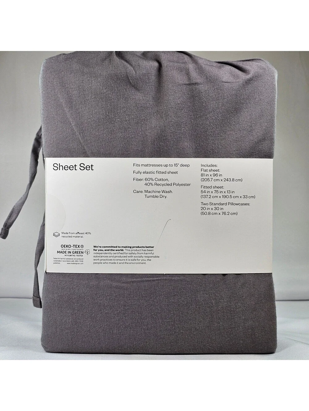 Room Essentials Full Easy-Care Sheet Set Gray 4pc Wrinkle Resistant Cotton Blend